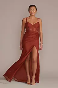 Galina Signature Lace Corset Bodice Dress with Slit