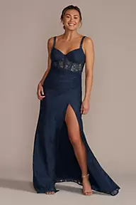 Galina Signature Lace Corset Bodice Dress with Slit