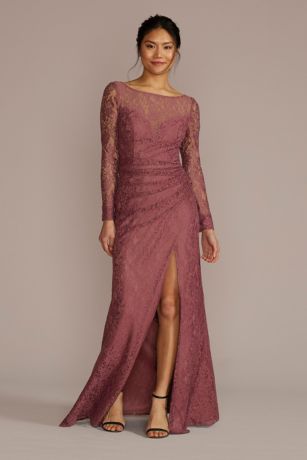 Picture of Long-Sleeve Lace Dress with Slit
