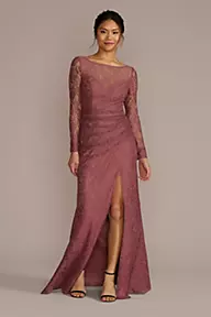 Tall Long-Sleeve Lace Bridesmaid Dress with Slit