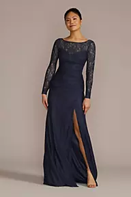 Galina Signature Long-Sleeve Lace Bridesmaid Dress with Slit