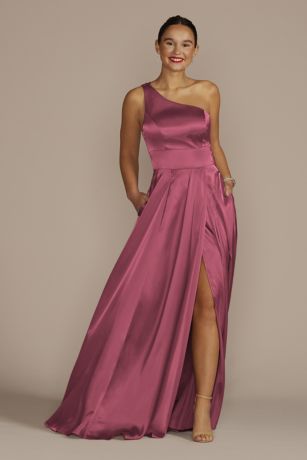 Picture of One-Shoulder Draped Charmeuse Dress