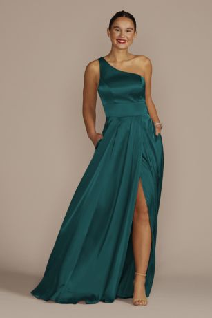 Galina Signature One-Shoulder Draped Charmeuse Dress