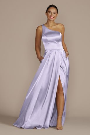 Picture of One-Shoulder Draped Charmeuse Dress