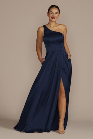 Galina Signature One-Shoulder Draped Charmeuse Dress
