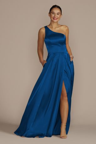Galina Signature One-Shoulder Draped Charmeuse Dress