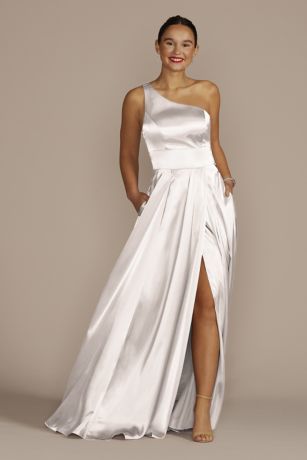 Picture of One-Shoulder Draped Charmeuse Dress