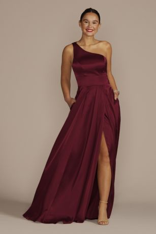 Galina Signature One-Shoulder Draped Charmeuse Dress in Wine Size: 20 David's Bridal