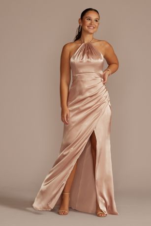 Picture of Tie-Neck Charmeuse Halter Dress