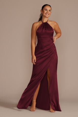Galina Signature Tie-Neck Charmeuse Halter Dress