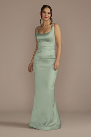 Picture of Galina Signature Stretch Satin Tank Dress With Train in Dusty Sage Size: 2 David's Bridal