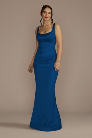 Galina Signature Stretch Satin Tank Dress With Train in Sapphire Size: 24 David's Bridal