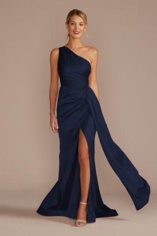 Galina Signature One-Shoulder Stretch Satin Dress