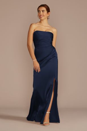 Galina Signature Strapless Charmeuse Dress with Ruching
