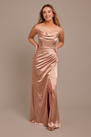 Sculpting Satin Spaghetti Strap Bridesmaid Dress