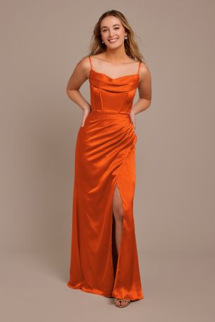 Galina Signature Charmeuse Cowl Spaghetti Strap Dress