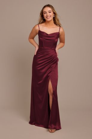 Galina Signature Charmeuse Cowl Spaghetti Strap Dress in Wine Size: 0 David's Bridal