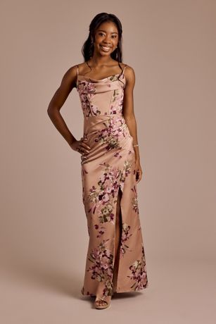 Picture of Floral Charmeuse Cowl Spaghetti Strap Dress