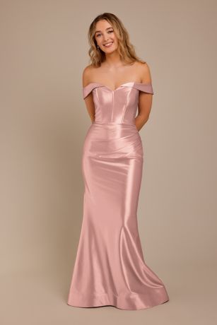 Picture of Sculpting Satin Off-the-Shoulder Dress