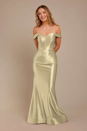 Picture of Sculpting Satin Off-the-Shoulder Dress
