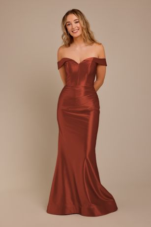 Picture of Sculpting Satin Off-the-Shoulder Dress