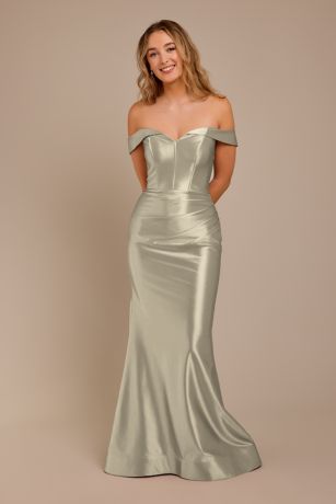 Picture of Sculpting Satin Off-the-Shoulder Dress