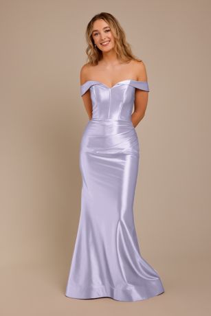 Picture of Sculpting Satin Off-the-Shoulder Dress