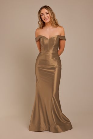 Picture of Sculpting Satin Off-the-Shoulder Dress