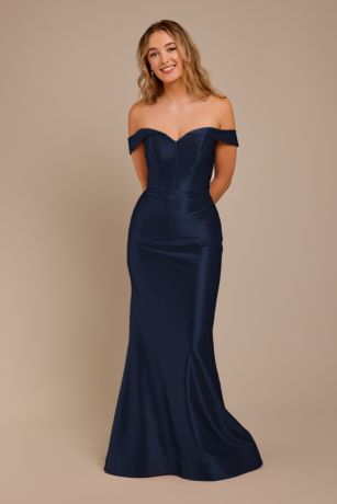 Picture of Sculpting Satin Off-the-Shoulder Dress