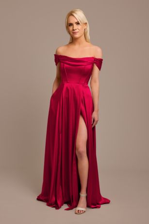 Picture of Charmeuse Cowl Off-the-Shoulder Dress
