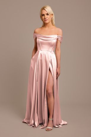 Picture of Charmeuse Cowl Off-the-Shoulder Dress