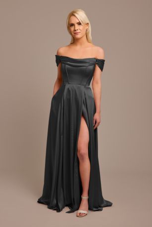 Picture of Charmeuse Cowl Off-the-Shoulder Dress