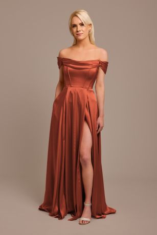 Picture of Charmeuse Cowl Off-the-Shoulder Dress