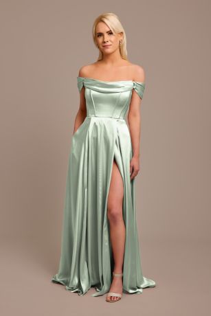Picture of Charmeuse Cowl Off-the-Shoulder Dress