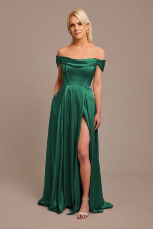 Picture of Charmeuse Cowl Off-the-Shoulder Dress