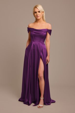 Picture of Charmeuse Cowl Off-the-Shoulder Dress