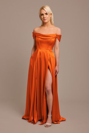Picture of Charmeuse Cowl Off-the-Shoulder Dress