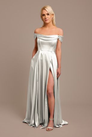Picture of Charmeuse Cowl Off-the-Shoulder Dress