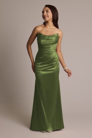 Picture of Galina Signature Sculpting Satin Strapless Mermaid Dress in Martini Olive Size: 22 David's Bridal