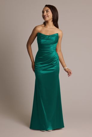 Galina Signature Sculpting Satin Strapless Mermaid Dress in True Teal Size: 16 David's Bridal