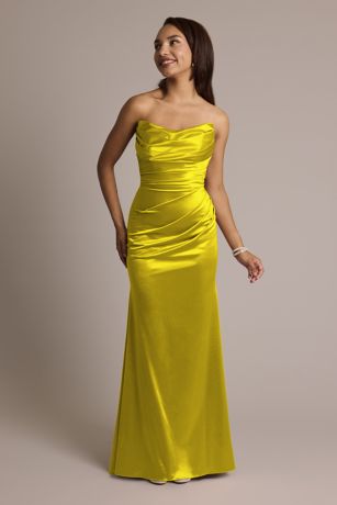 Picture of Galina Signature Sculpting Satin Strapless Mermaid Dress in Willow Green Size: 6 David's Bridal