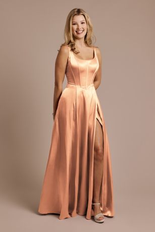 Galina Signature Charmeuse Basque Waist Tank Dress in Terracotta Size: 12 David's Bridal