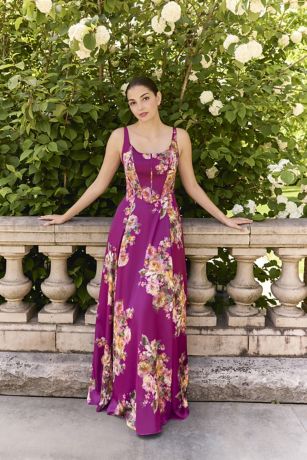 Picture of Floral Print Charmeuse Basque Waist Tank Dress