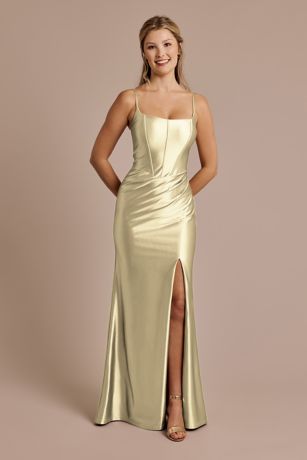Galina Signature Square Neck Corset Sculpting Satin Dress