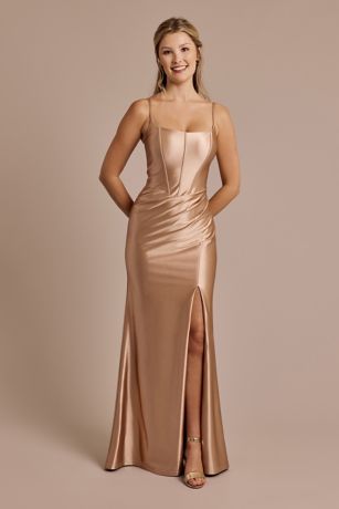Galina Signature Square Neck Corset Sculpting Satin Dress
