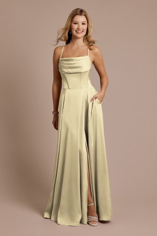 Picture of Matte Satin Cowl Neck Spaghetti Strap A-Line Dress