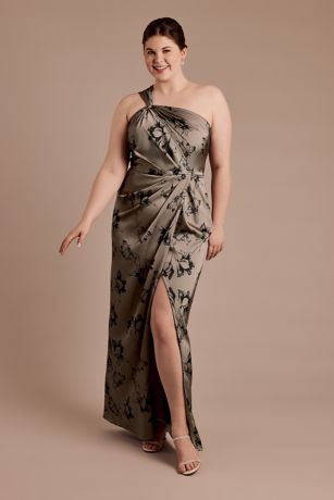 Picture of Floral Matte Satin Knotted One-Shoulder Dress