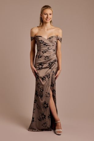 Picture of Floral Matte Satin Off-the-Shoulder Sheath Dress