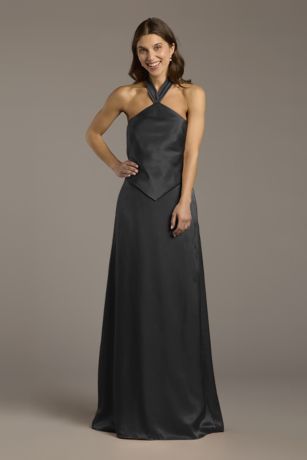 Picture of Charmeuse Halter Faux Two-Piece A-Line Dress