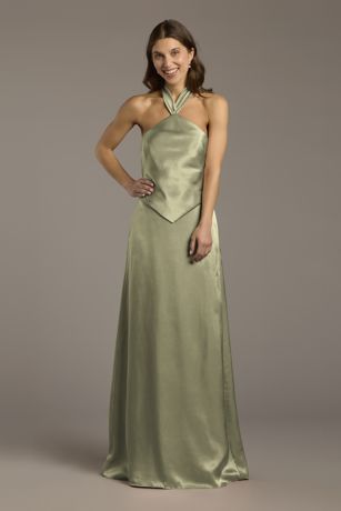 Picture of Charmeuse Halter Faux Two-Piece A-Line Dress